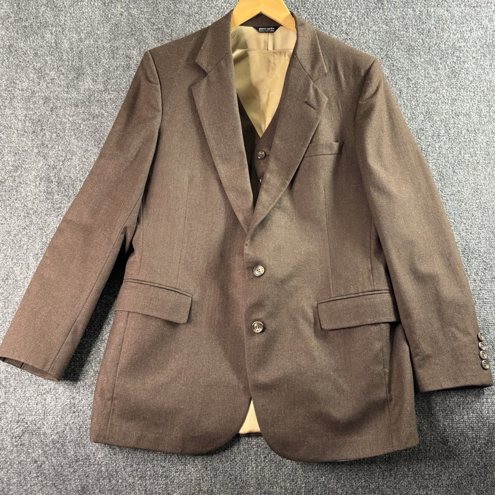 VTG 1970's Pierre Cardin Tweed Wool Blazer & Vest Brown- Leather Buttons